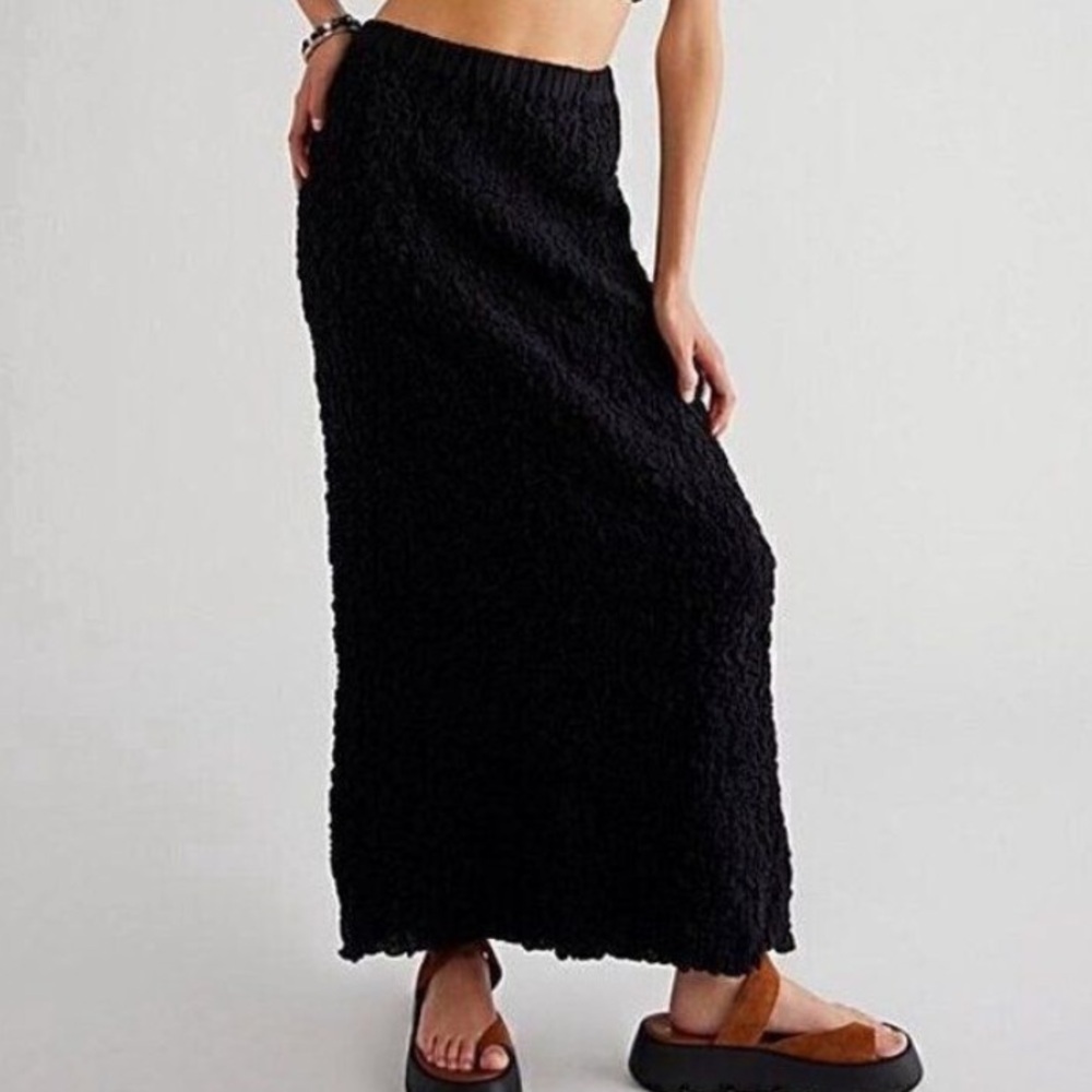 Free People Endless Summer Double‎ the Fun Black Maxi Long Skirt Size S